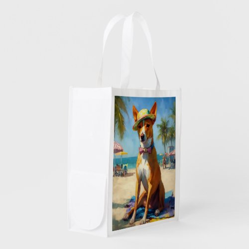 Basenji  on Beach summer gift for dog lovers  Grocery Bag