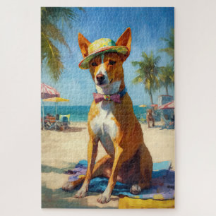 Basenji on Beach, summer gift for dog lovers Jigsaw Puzzle