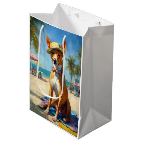 Basenji  on Beach summer gift for dog lovers  Medium Gift Bag