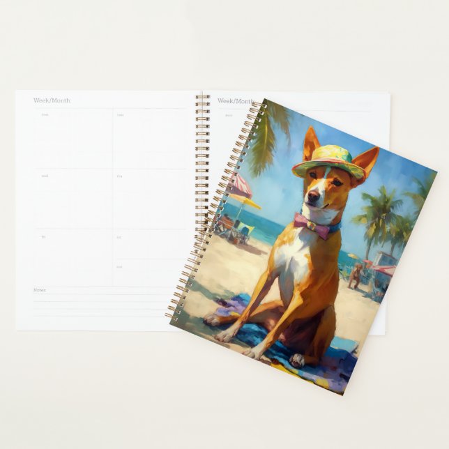 Basenji  on Beach, summer gift for dog lovers  Planner (Display)