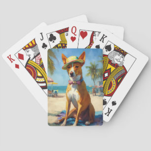Basenji on Beach, summer gift for dog lovers Poker Cards