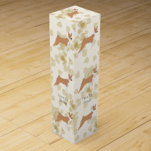 Basenji on Tan Leaves Wine Gift Box