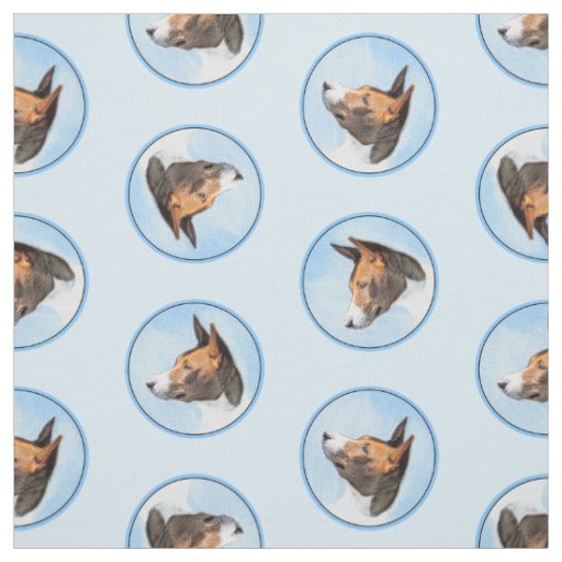 Basenji Painting Chestnut Red Brindle Cute Dog Art Fabric