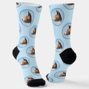 Basenji Painting Chestnut Red Brindle Cute Dog Art Socks