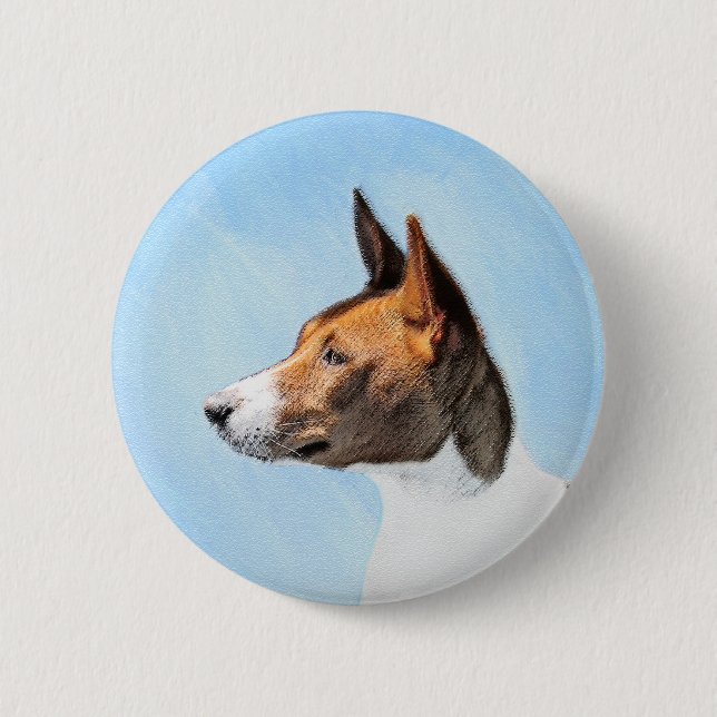 Basenji Painting - Cute Original Art Button (Front)