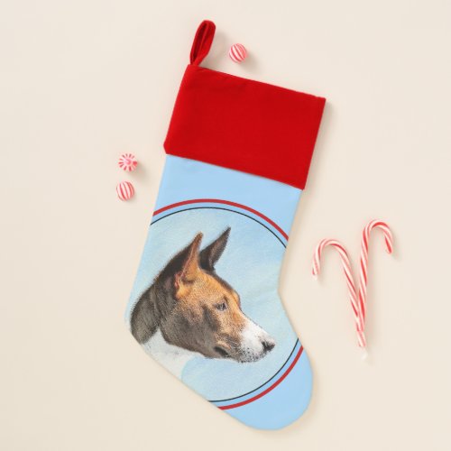 Basenji Painting _ Cute Original Art Christmas Stocking