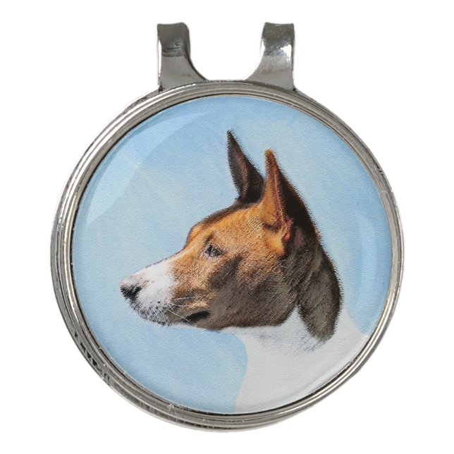 Basenji Painting - Cute Original Art Golf Hat Clip (Front)