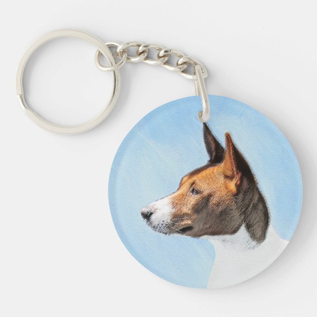 Basenji Painting - Cute Original Art Keychain (Front)