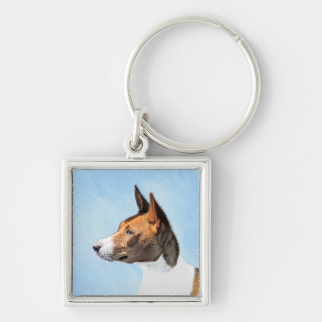 Basenji Painting - Cute Original Art Keychain (Front)