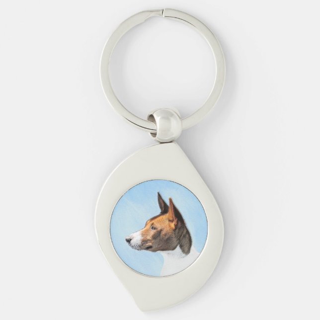 Basenji Painting - Cute Original Art Keychain (Front)