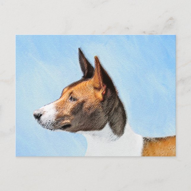 Basenji Painting - Cute Original Art Postcard (Front)