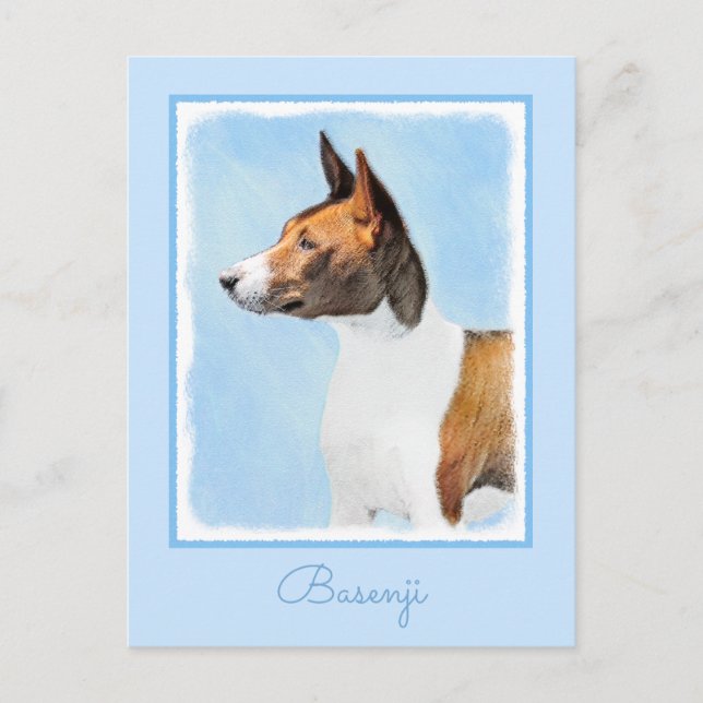 Basenji Painting - Cute Original Art Postcard (Front)