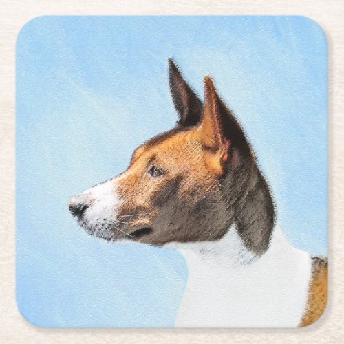 Basenji Painting _ Cute Original Art Square Paper Coaster