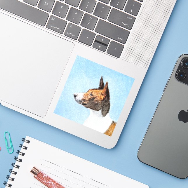 Basenji Painting - Cute Original Art Sticker (Laptop w/ iPhone)