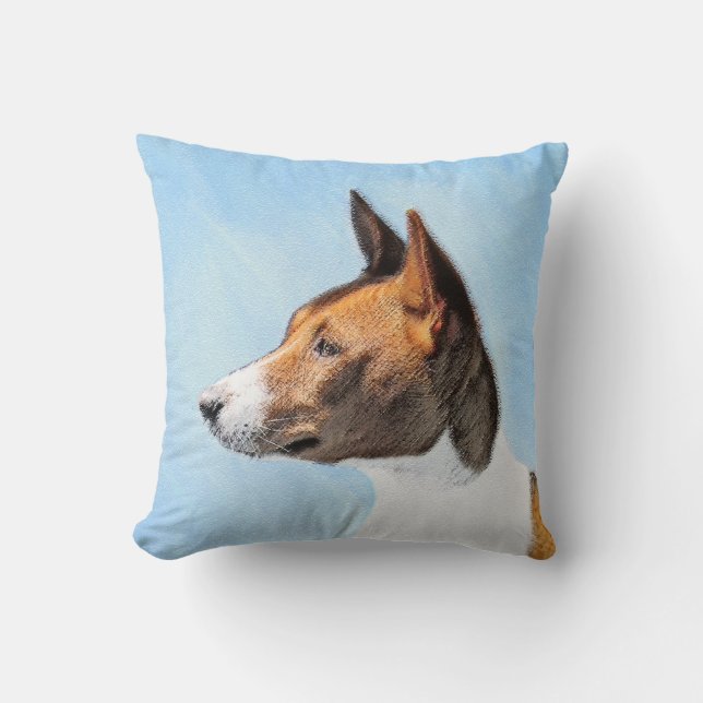 Basenji Painting - Cute Original Art Throw Pillow (Front)