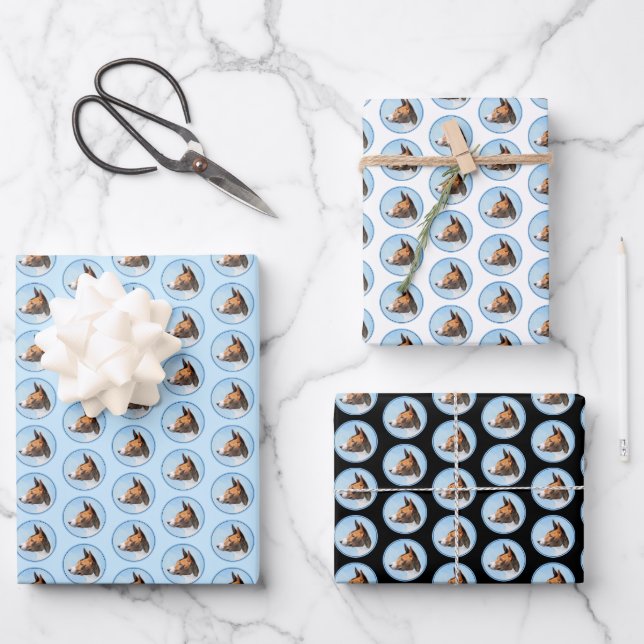Basenji Painting - Cute Original Art Wrapping Paper Sheets (Front)