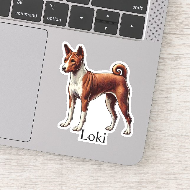 Basenji Red white Personalized Name Cute Sticker (Detail)
