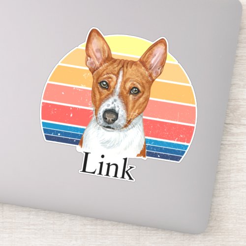 Basenji Retro Sunset Personalized name Sticker