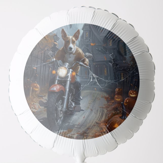 Basenji Riding Motorcycle Halloween Scary Balloon (Front)