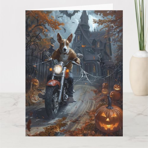 Basenji Riding Motorcycle Halloween Scary Card