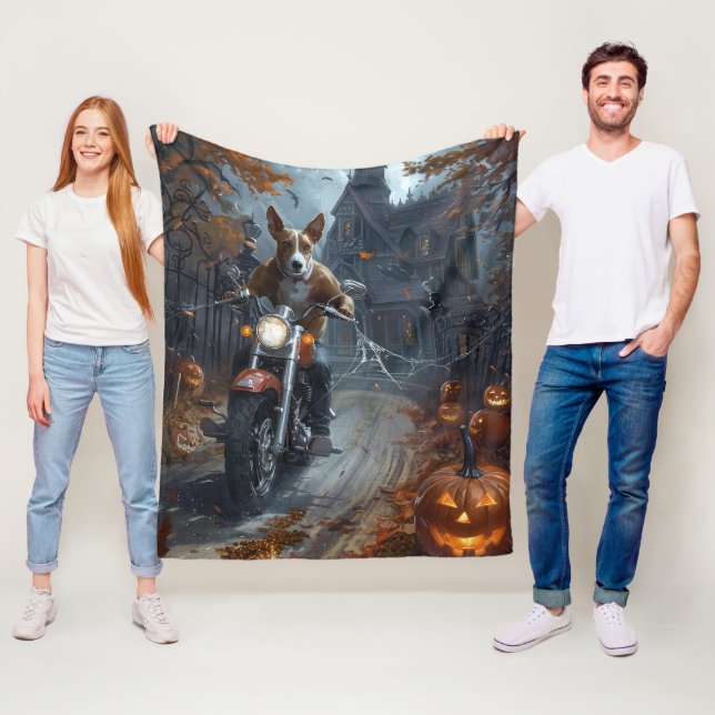Basenji Riding Motorcycle Halloween Scary Fleece Blanket (In Situ)