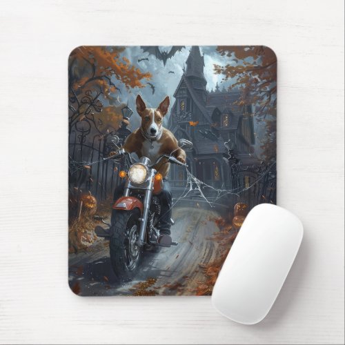 Basenji Riding Motorcycle Halloween Scary Mouse Pad