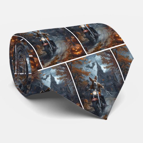 Basenji Riding Motorcycle Halloween Scary Neck Tie