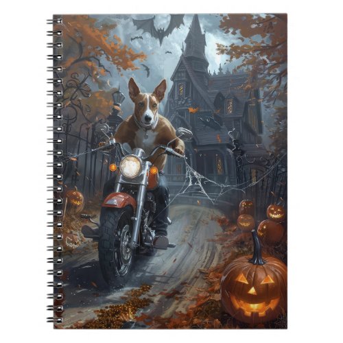 Basenji Riding Motorcycle Halloween Scary Notebook