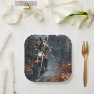 Basenji Riding Motorcycle Halloween Scary Paper Plates