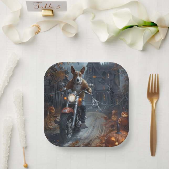 Basenji Riding Motorcycle Halloween Scary Paper Plates (Wedding)