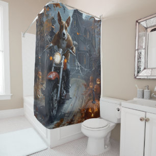 Basenji Riding Motorcycle Halloween Scary Shower Curtain