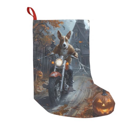 Basenji Riding Motorcycle Halloween Scary Small Christmas Stocking