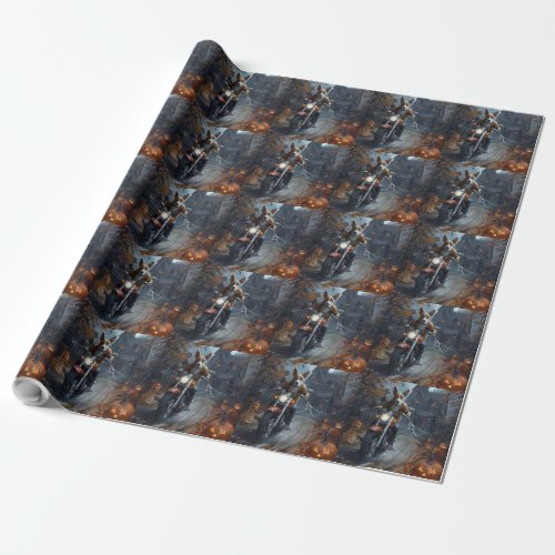 Basenji Riding Motorcycle Halloween Scary Wrapping Paper