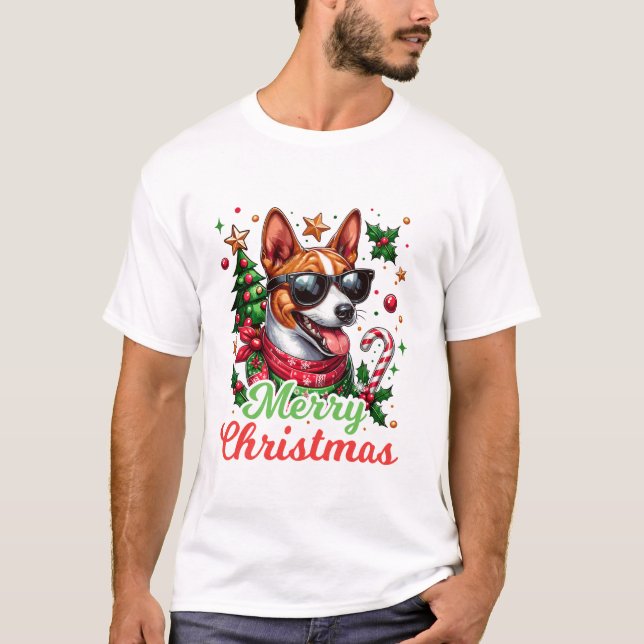 Basenji Santa Hat Cheerful T-Shirt (Front)