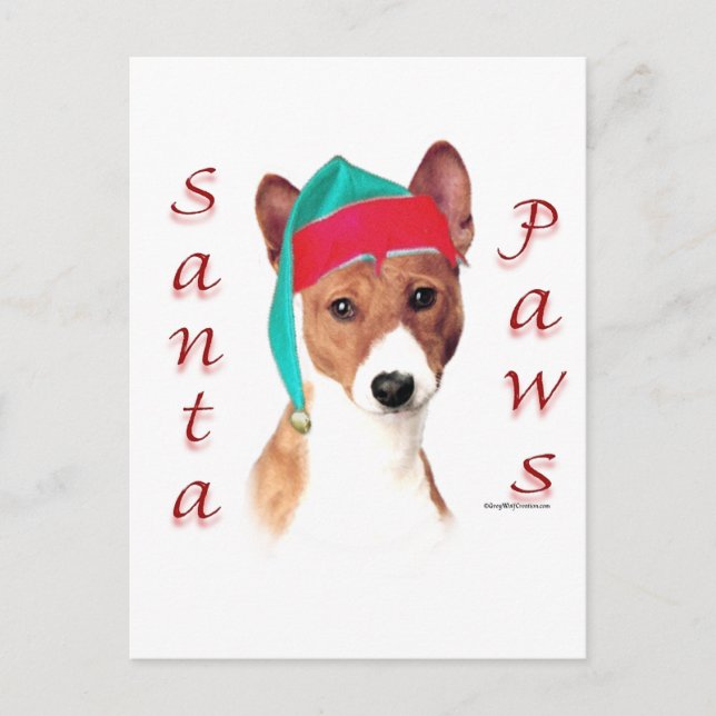 Basenji Santa Paws Holiday Postcard (Front)