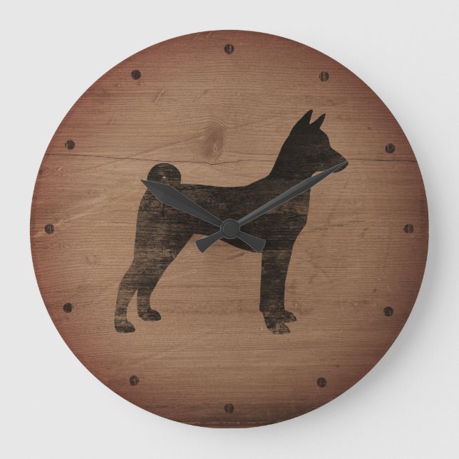 Basenji Silhouette Rustic Large Clock (Front)