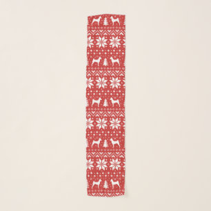 Basenji Silhouettes Red Holiday Pattern Scarf