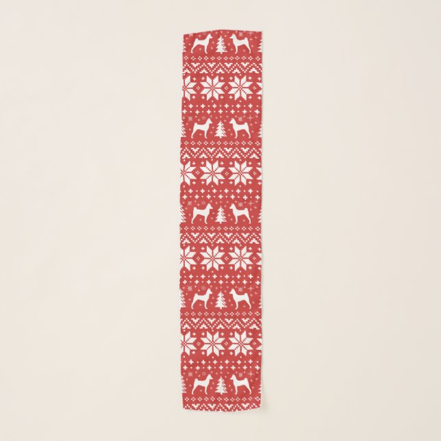 Basenji Silhouettes Red Holiday Pattern Scarf (Front)