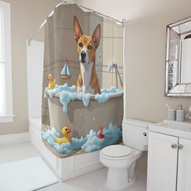 Basenji Sloppy Sleepy Cute Funny  Shower Curtain (In Situ)