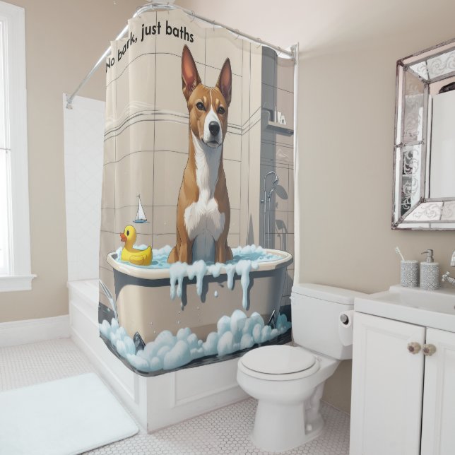 Basenji Sloppy Sleepy Cute Funny Shower Curtain (In Situ)