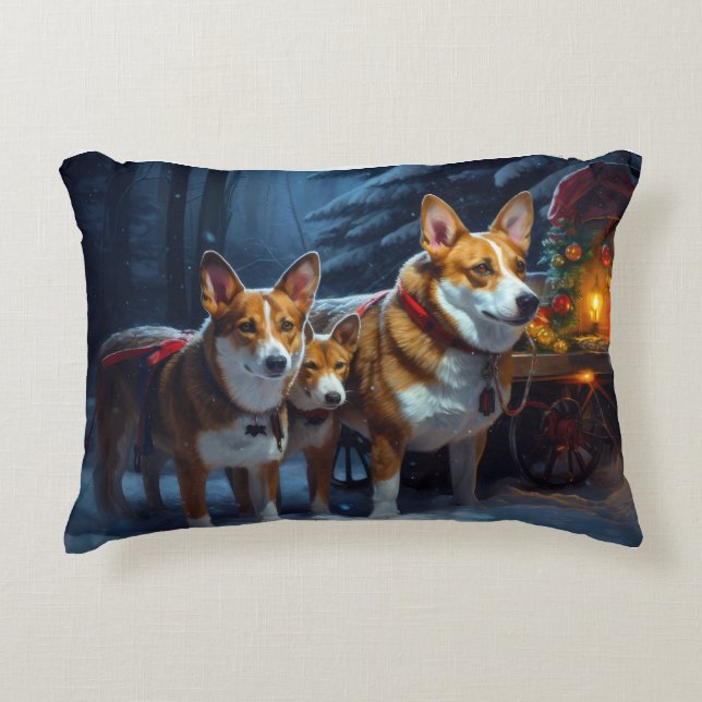 Basenji Snowy Sleigh Christmas Decor Accent Pillow (Front)