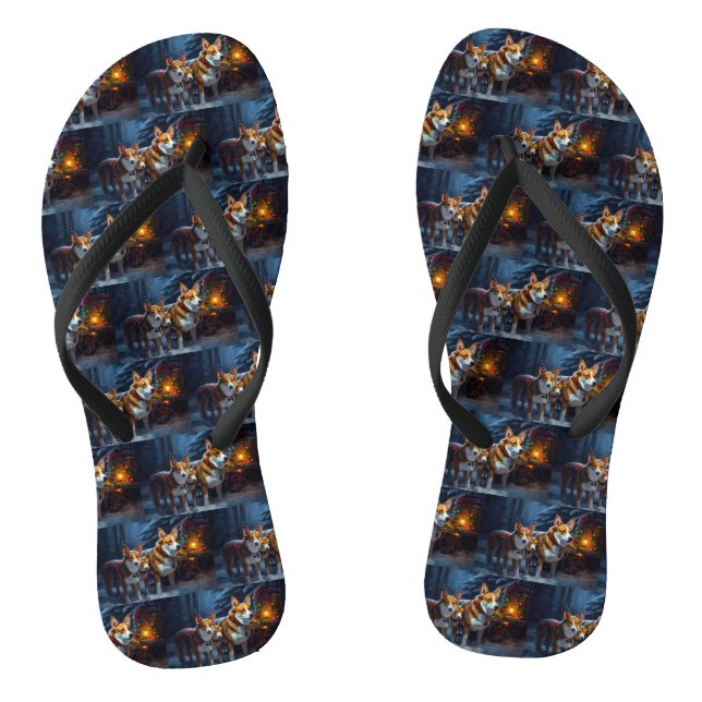 Basenji Snowy Sleigh Christmas Decor Flip Flops (Footbed)