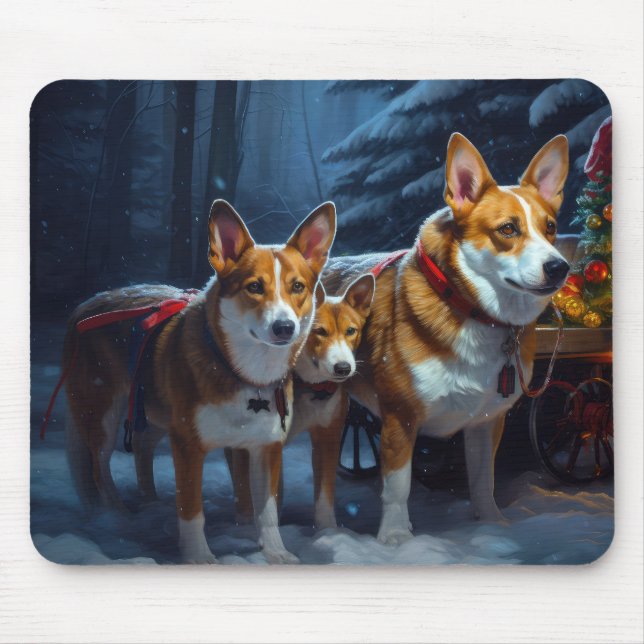 Basenji Snowy Sleigh Christmas Decor Mouse Pad (Front)