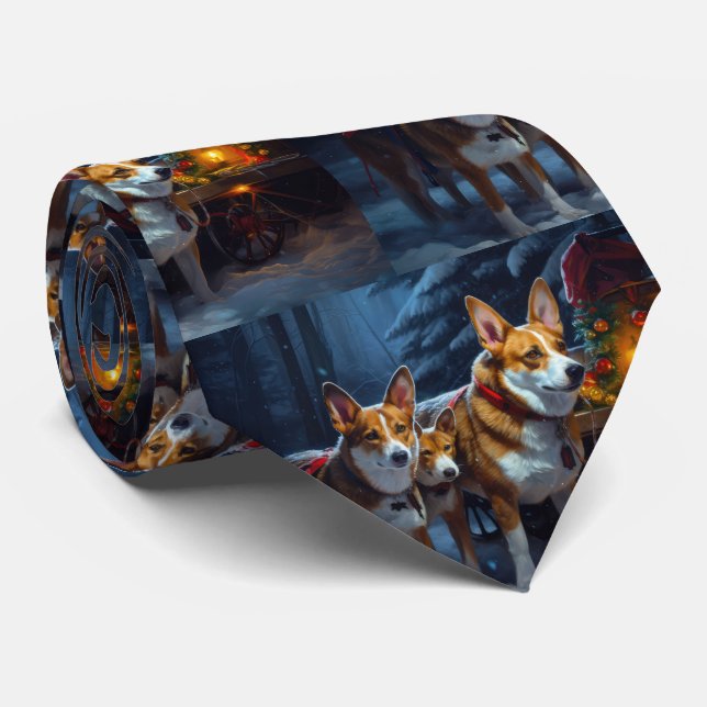 Basenji Snowy Sleigh Christmas Decor Neck Tie (Rolled)
