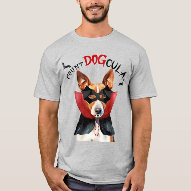Basenji Vampire Dog Funny Halloween T-Shirt (Front)