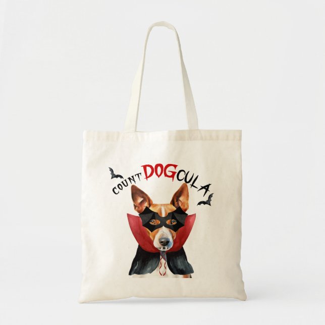 Basenji Vampire Dog Trick or Treat Halloween Tote Bag (Front)