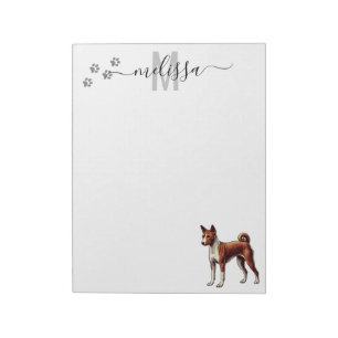 Basenji Watercolor Monogram Personalized Notepad