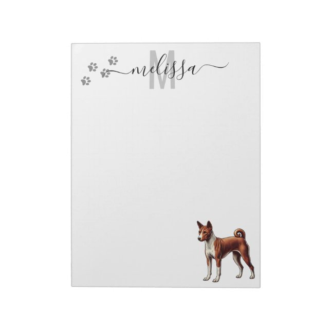 Basenji Watercolor Monogram Personalized  Notepad (Rotated)