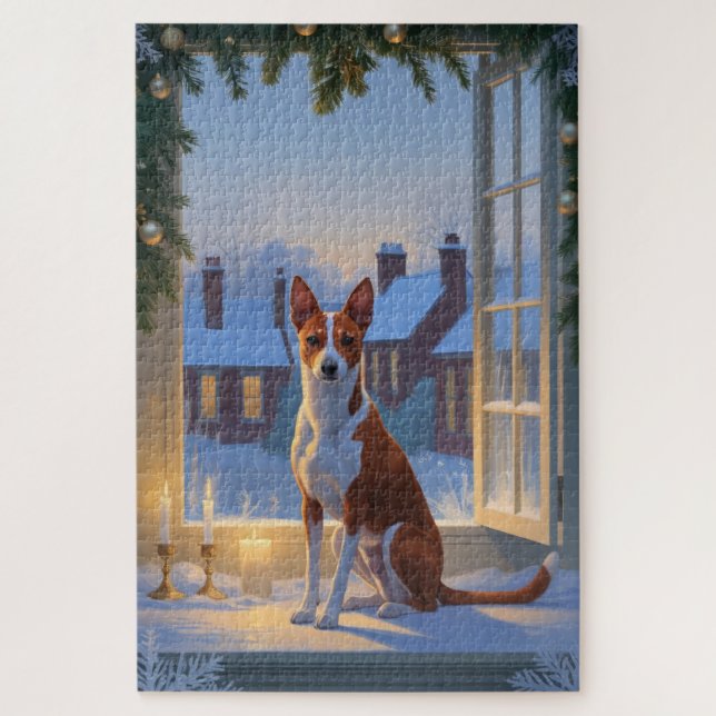 Basenji With Christmas Lights Holiday Jigsaw Puzzle (Vertical)