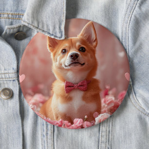 Basenji with Roses - Valentine's Day Button